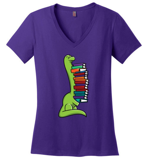 Dinosaur Long Neck Reading V-Neck