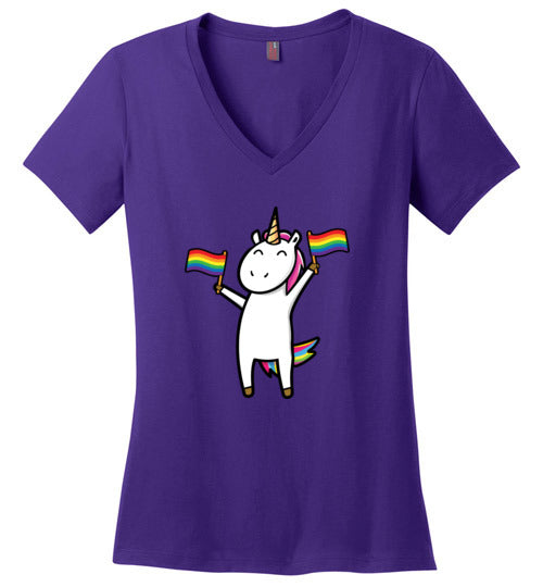 Gay Unicorn LGBT Rainbow Flags V-Neck