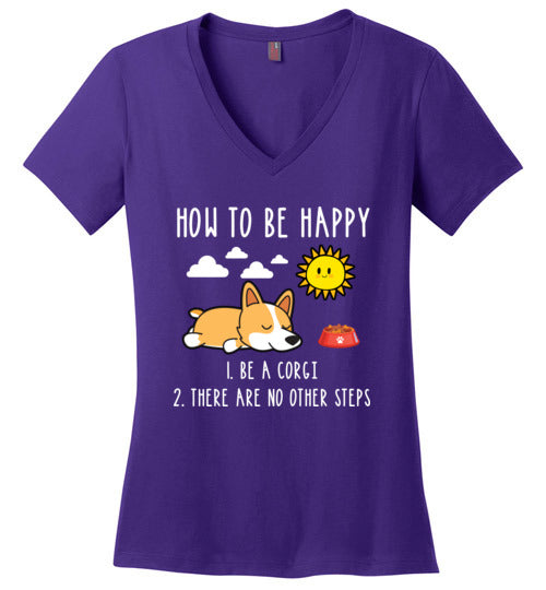 How To Be Happy Corgi V-Neck