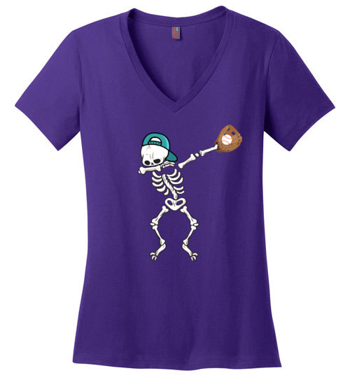Baseball Dabbing Skeleton V-Neck