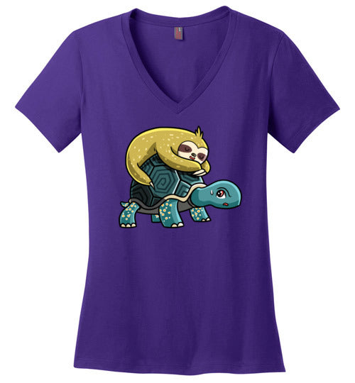 Sloth Riding Turtle V-Neck
