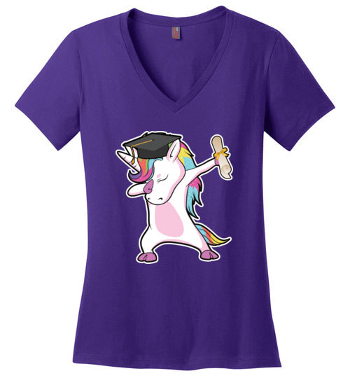 Dabbing Unicorn Graduation V-Neck