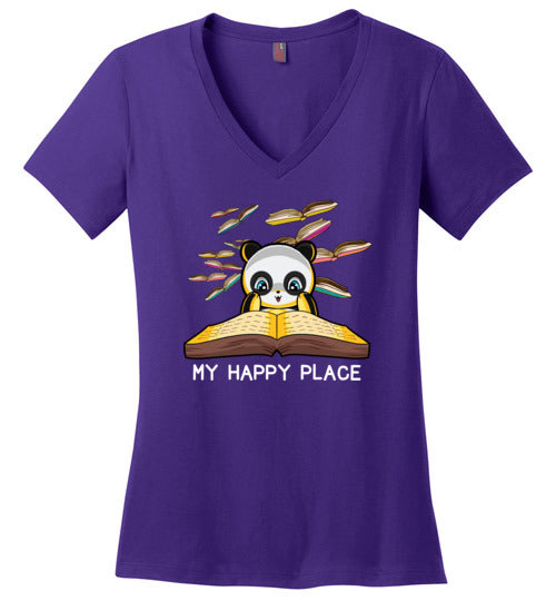 Panda Books Reading My Happy Place V-Neck