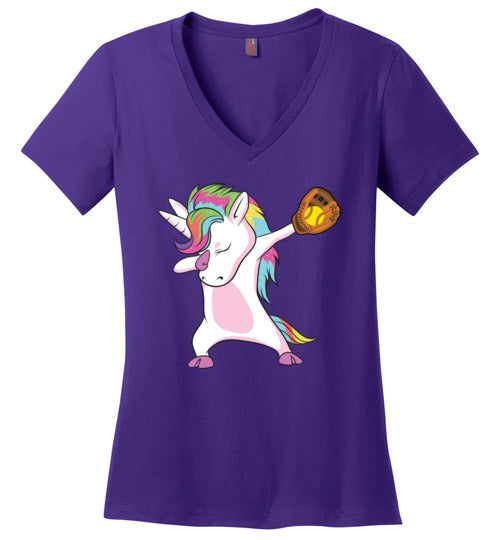 Softball Dabbing Unicorn V-Neck