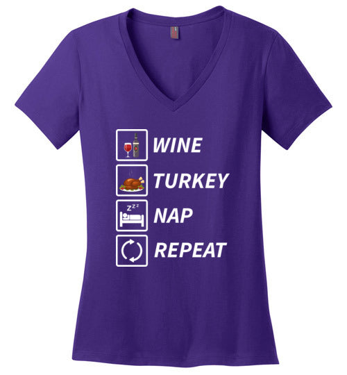 Wine Turkey Nap Repeat V-Neck