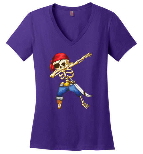 Pirate Dabbing Skeleton Cartoon V-Neck