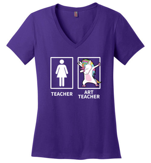 Dabbing Art Teacher Stick Figure V-Neck