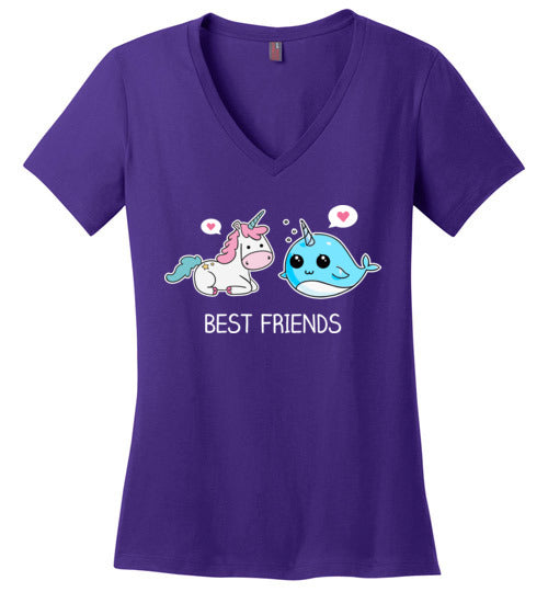Narwhal Unicorn Best Friends V-Neck
