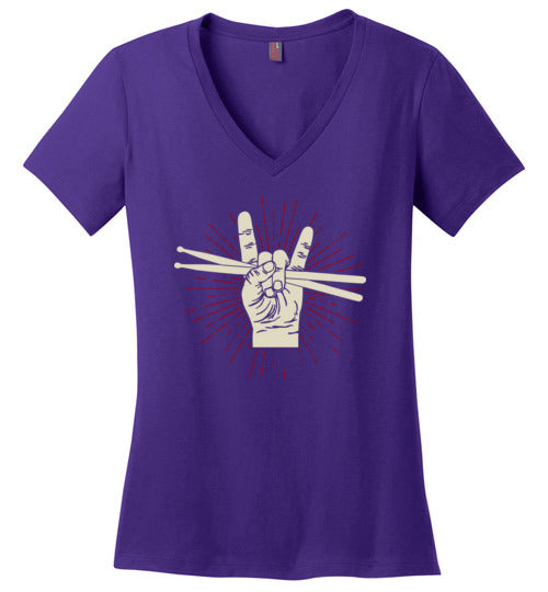 Drummer Rock Hands V-Neck