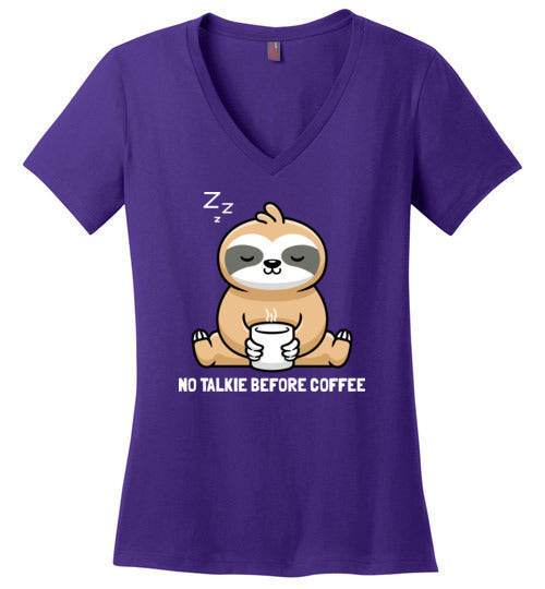 Sloth No Talkie Before Coffee V-Neck