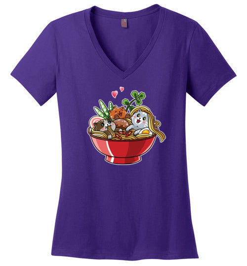 Kawaii Ramen Noodles Cats V-Neck
