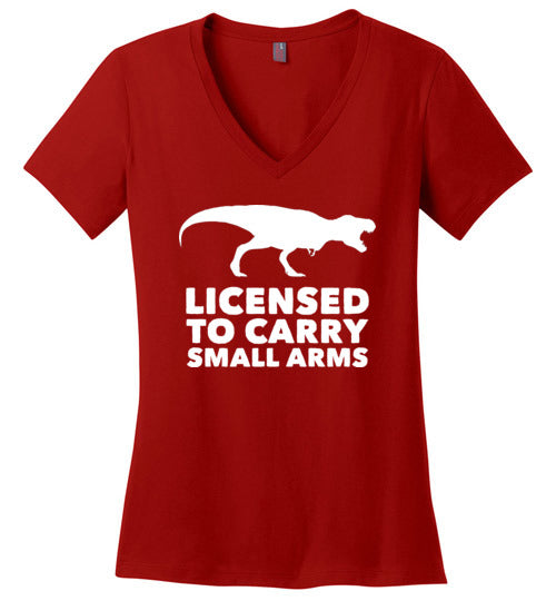 Licensed To Carry Small Arms T-Rex V-Neck