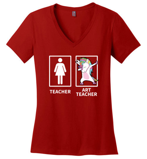 Dabbing Art Teacher Stick Figure V-Neck