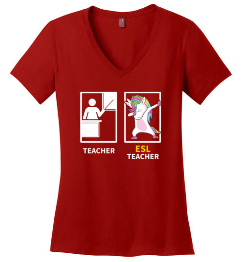 Dabbing Unicorn ESL Teacher V-Neck