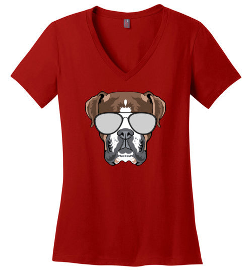 Boxer Dog Sunglasses V-Neck