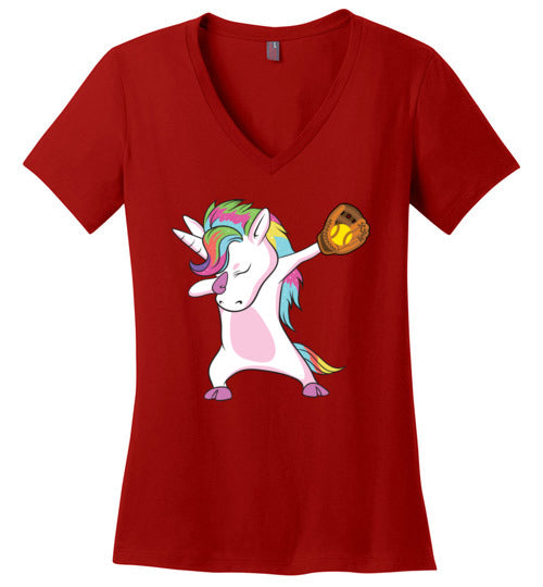 Softball Dabbing Unicorn V-Neck