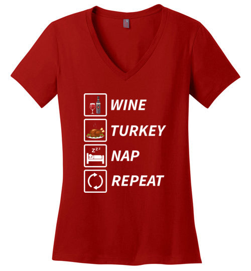 Wine Turkey Nap Repeat V-Neck