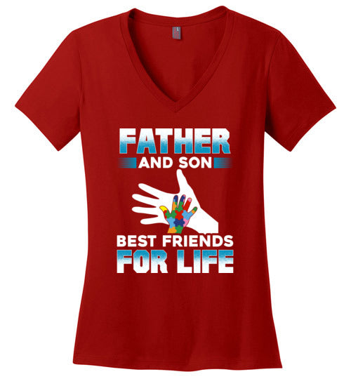 Father Son Autism Best Friends V-Neck