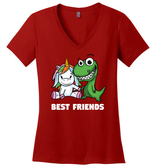 Unicorn And T-Rex Best Friends V-Neck