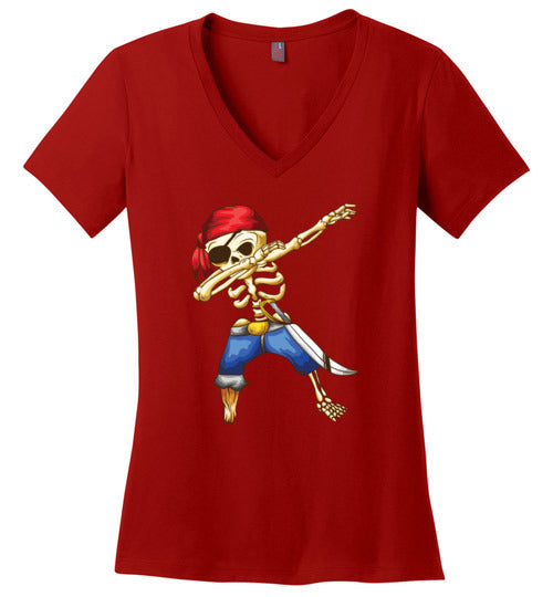 Pirate Dabbing Skeleton Cartoon V-Neck