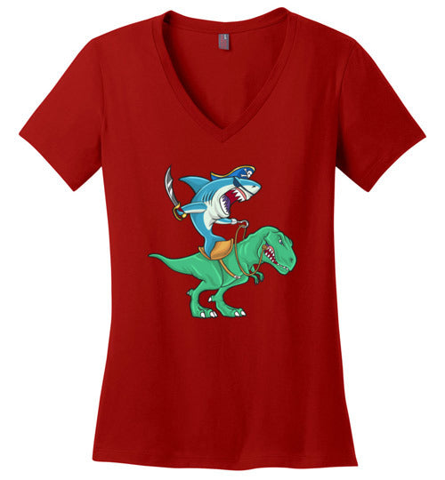 Pirate Shark Riding Dinosaur V-Neck