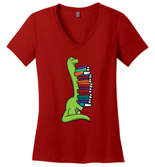 Dinosaur Long Neck Reading V-Neck