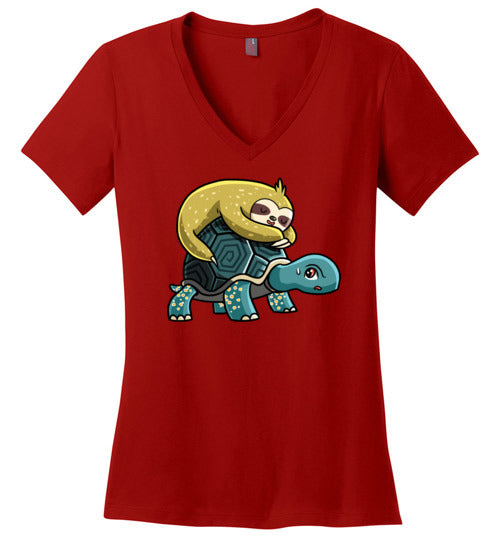 Sloth Riding Turtle V-Neck