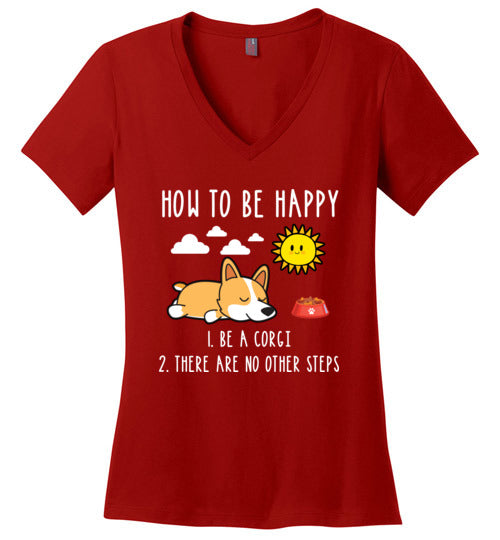 How To Be Happy Corgi V-Neck