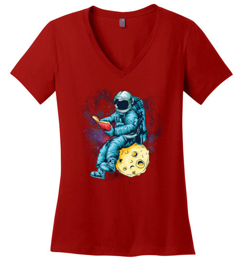 Astronaut Reading Space V-Neck