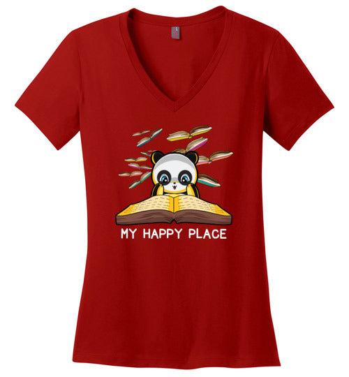 Panda Books Reading My Happy Place V-Neck