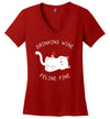 Drinking Wine Feline Fine V-Neck