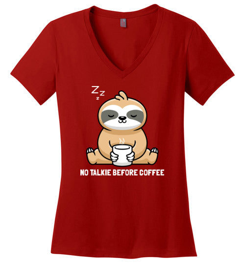 Sloth No Talkie Before Coffee V-Neck