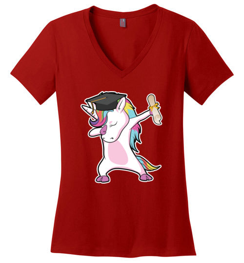 Dabbing Unicorn Graduation V-Neck