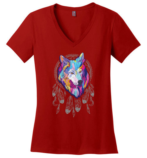Wolf Dreamcatcher Splash Art V-Neck