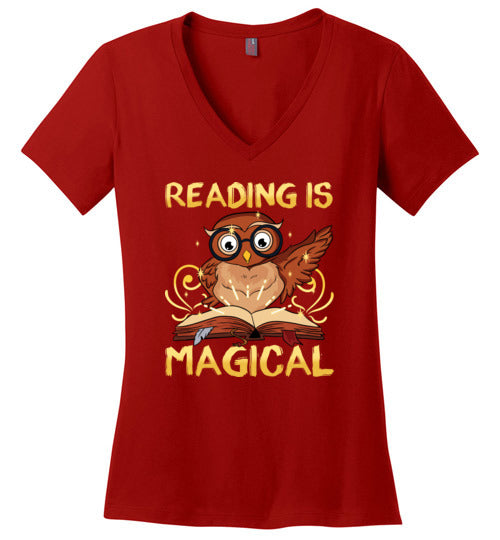 Reading Is Magical Book Owl V-Neck Canvas