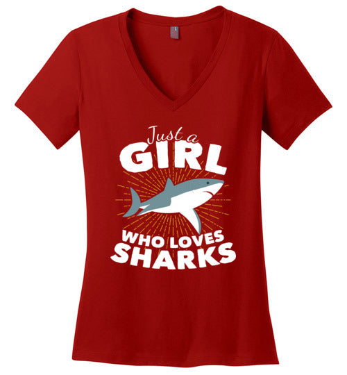Just A Girl Who Loves Sharks V-Neck