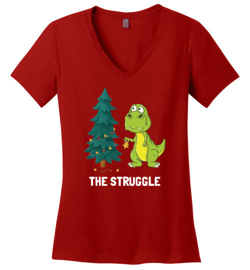 Dinosaur T-Rex Christmas Struggle V-Neck