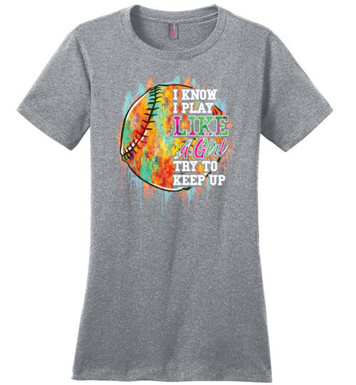 Watercolor Softball I Know I Play Like A Girl Canvas