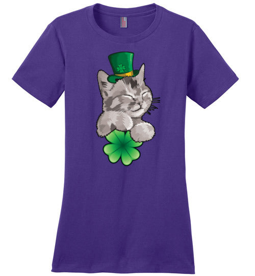 Cat Leprechaun Holding Clover