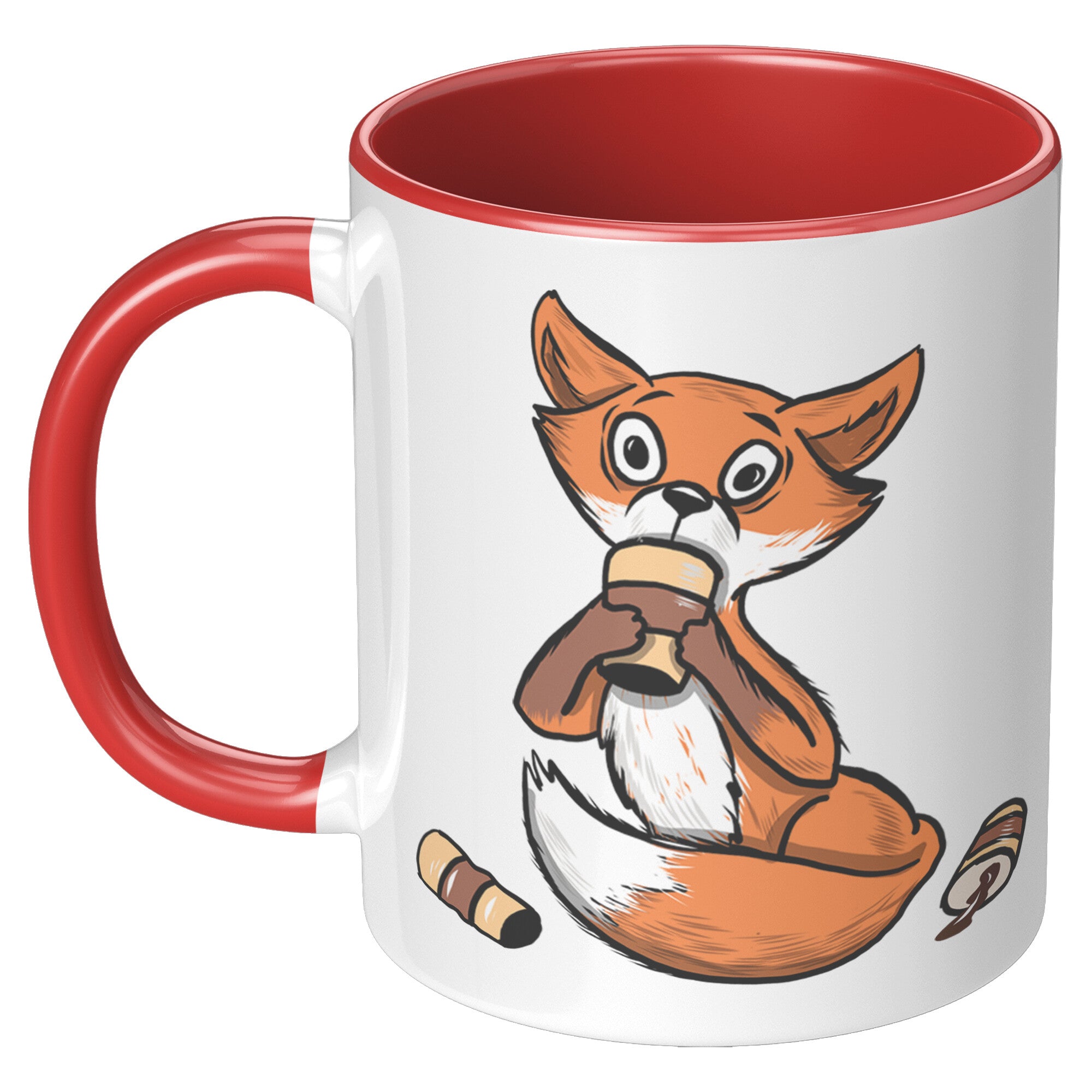 11oz Accent Mug - Fox Drinking Coffee