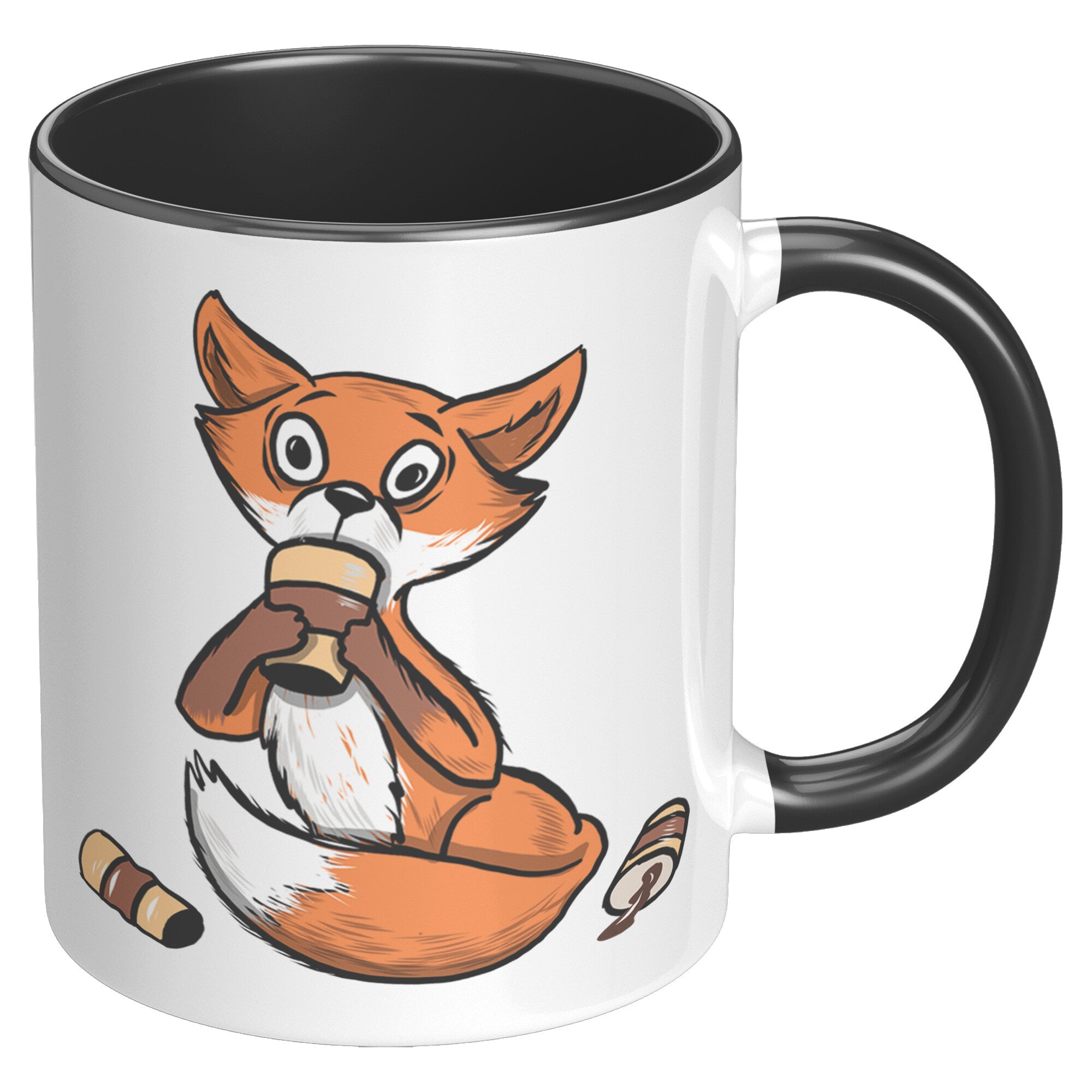 11oz Accent Mug - Fox Drinking Coffee