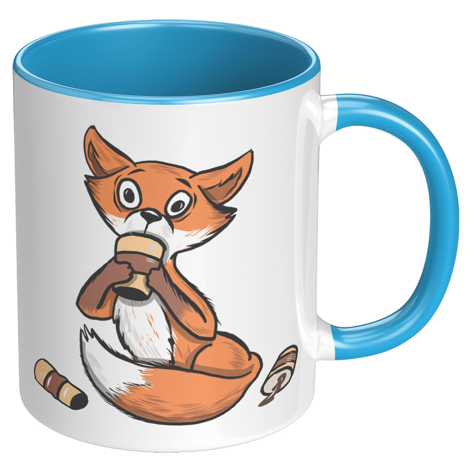 11oz Accent Mug - Fox Drinking Coffee