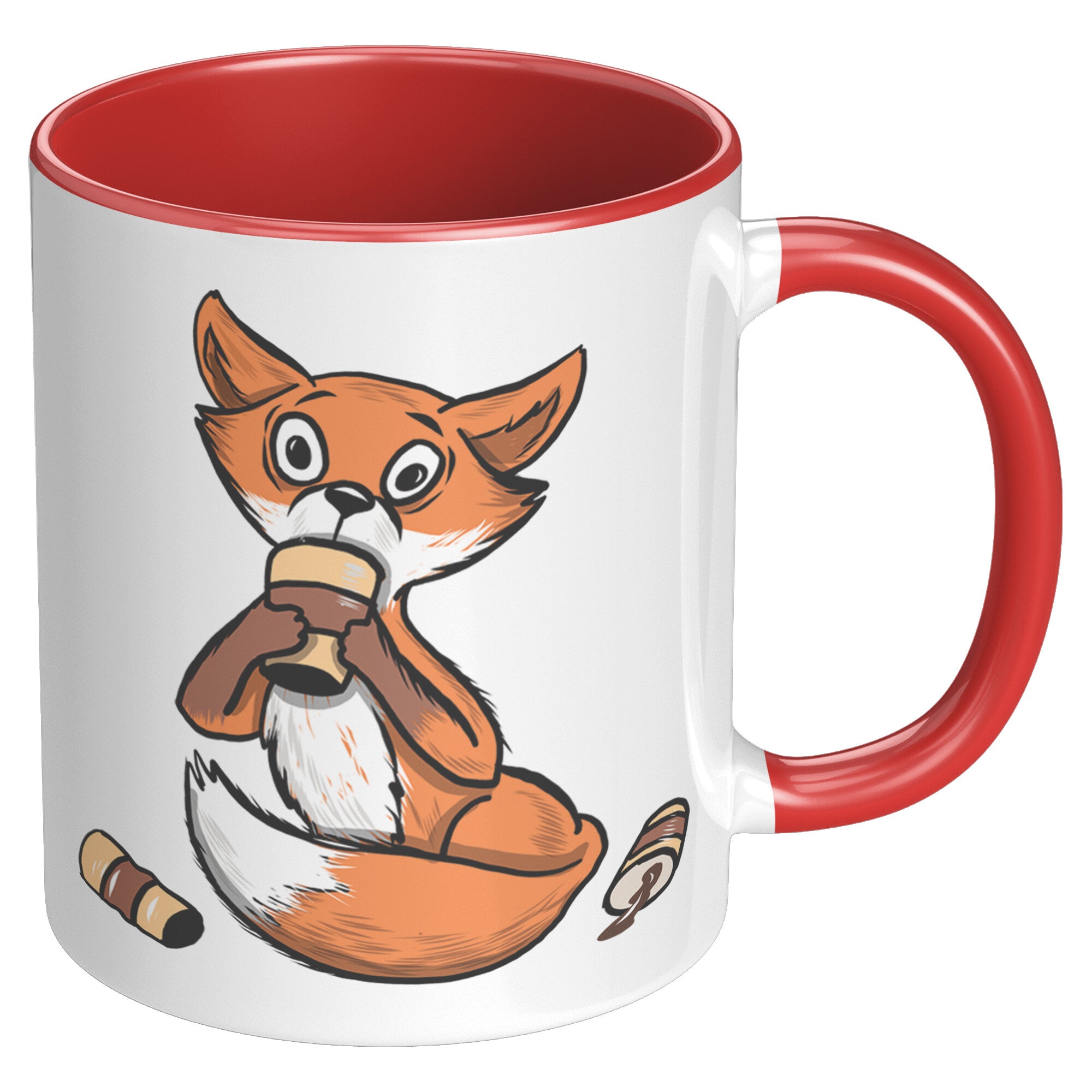 11oz Accent Mug - Fox Drinking Coffee