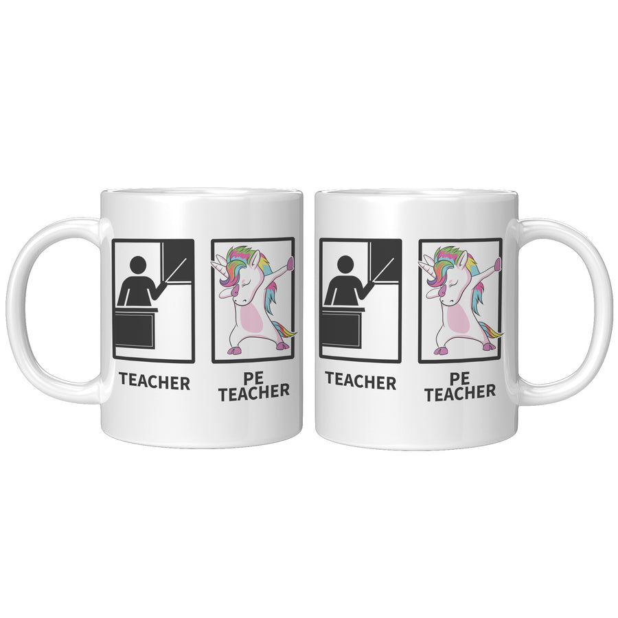 11oz White Mug - PE Teacher Unicorn