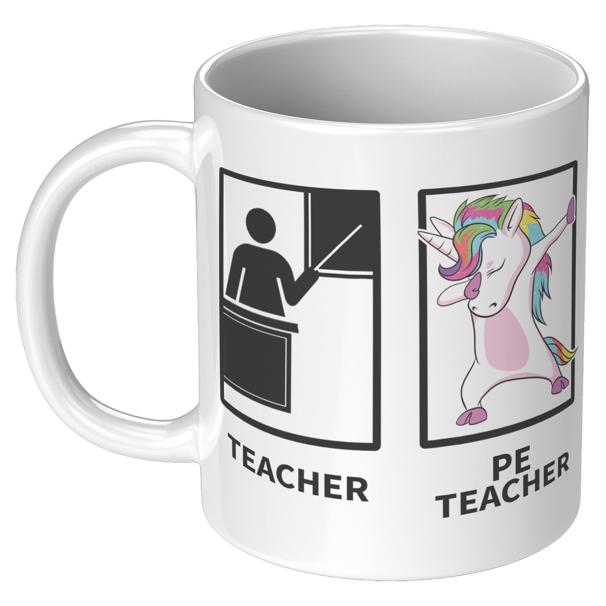 11oz White Mug - PE Teacher Unicorn