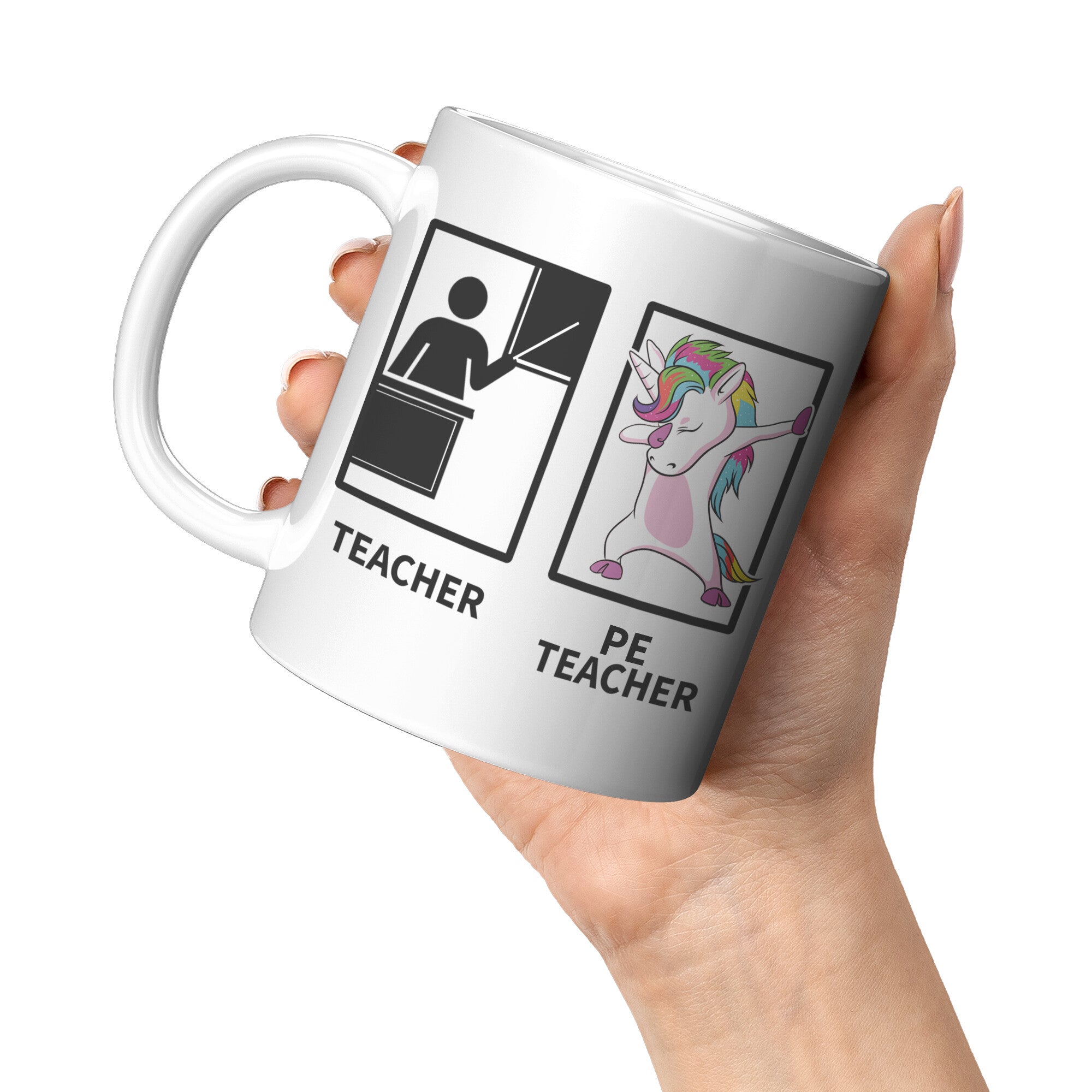 11oz White Mug - PE Teacher Unicorn