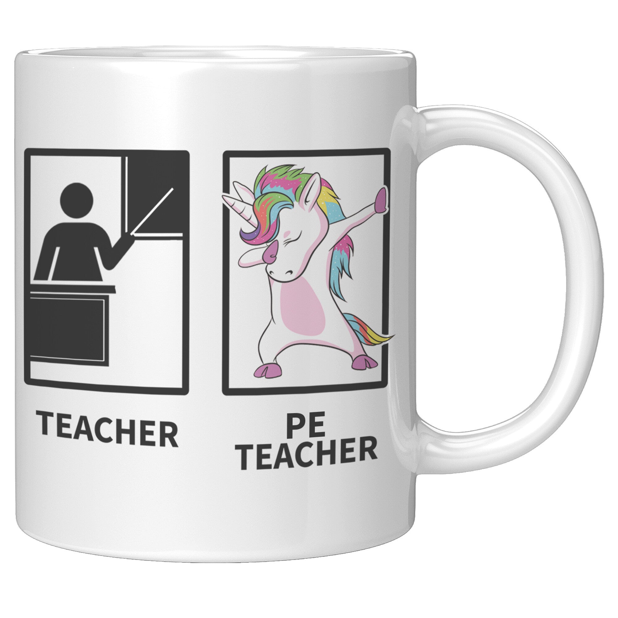 11oz White Mug - PE Teacher Unicorn