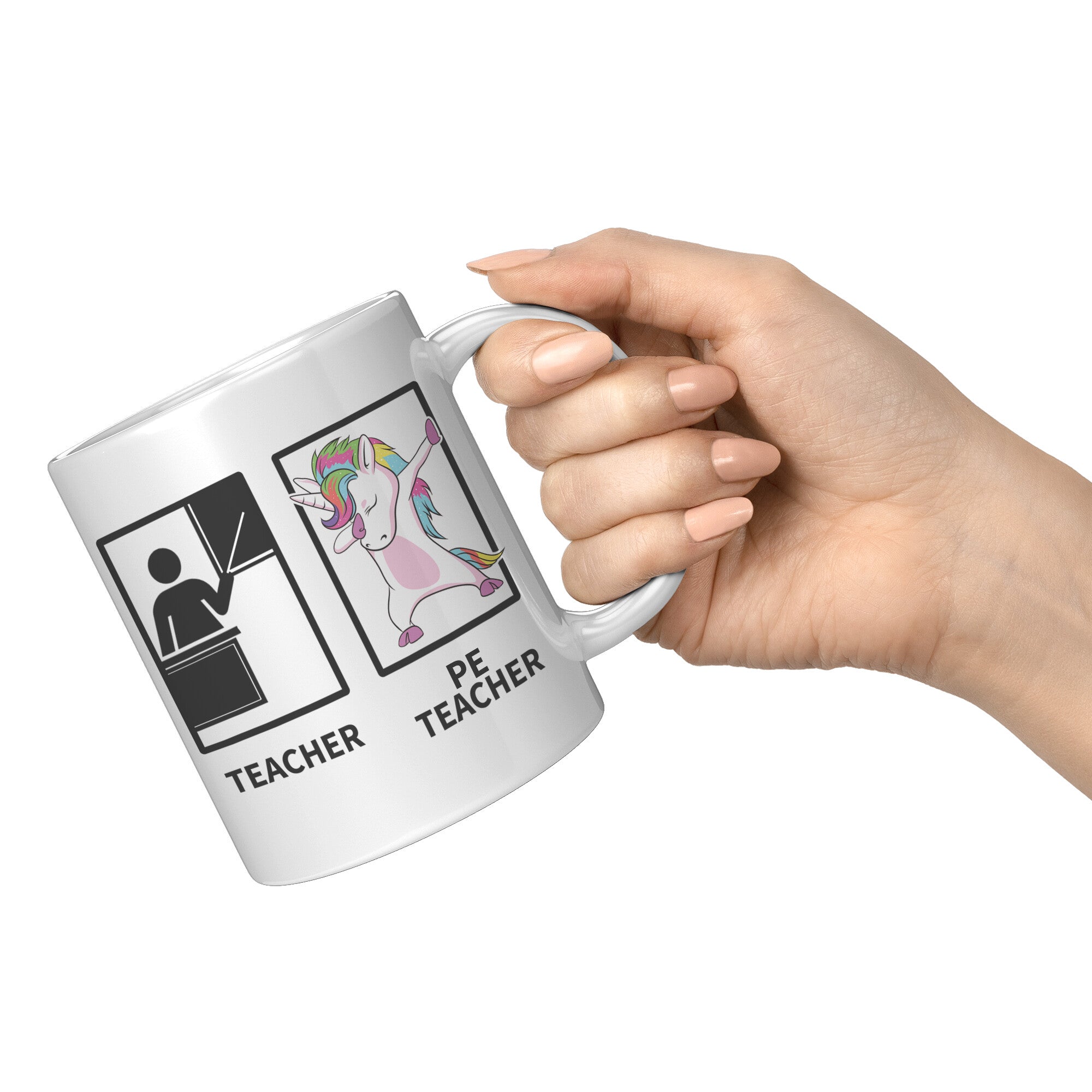 11oz White Mug - PE Teacher Unicorn