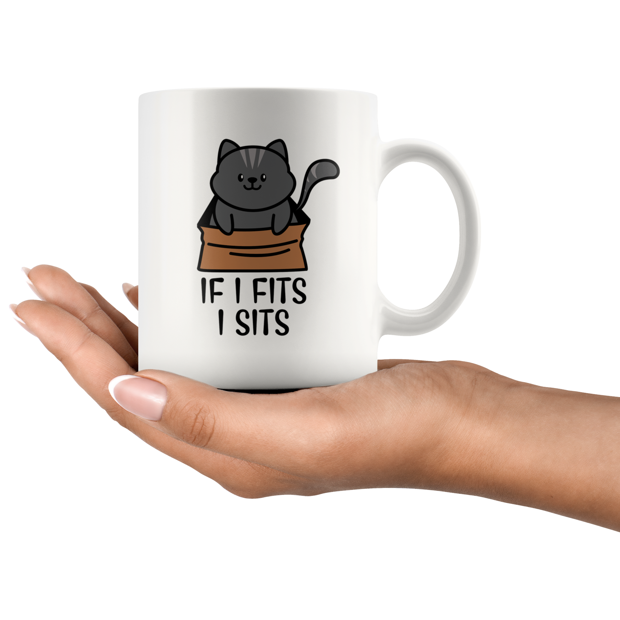 White Mugs - Cat Fits I Sits