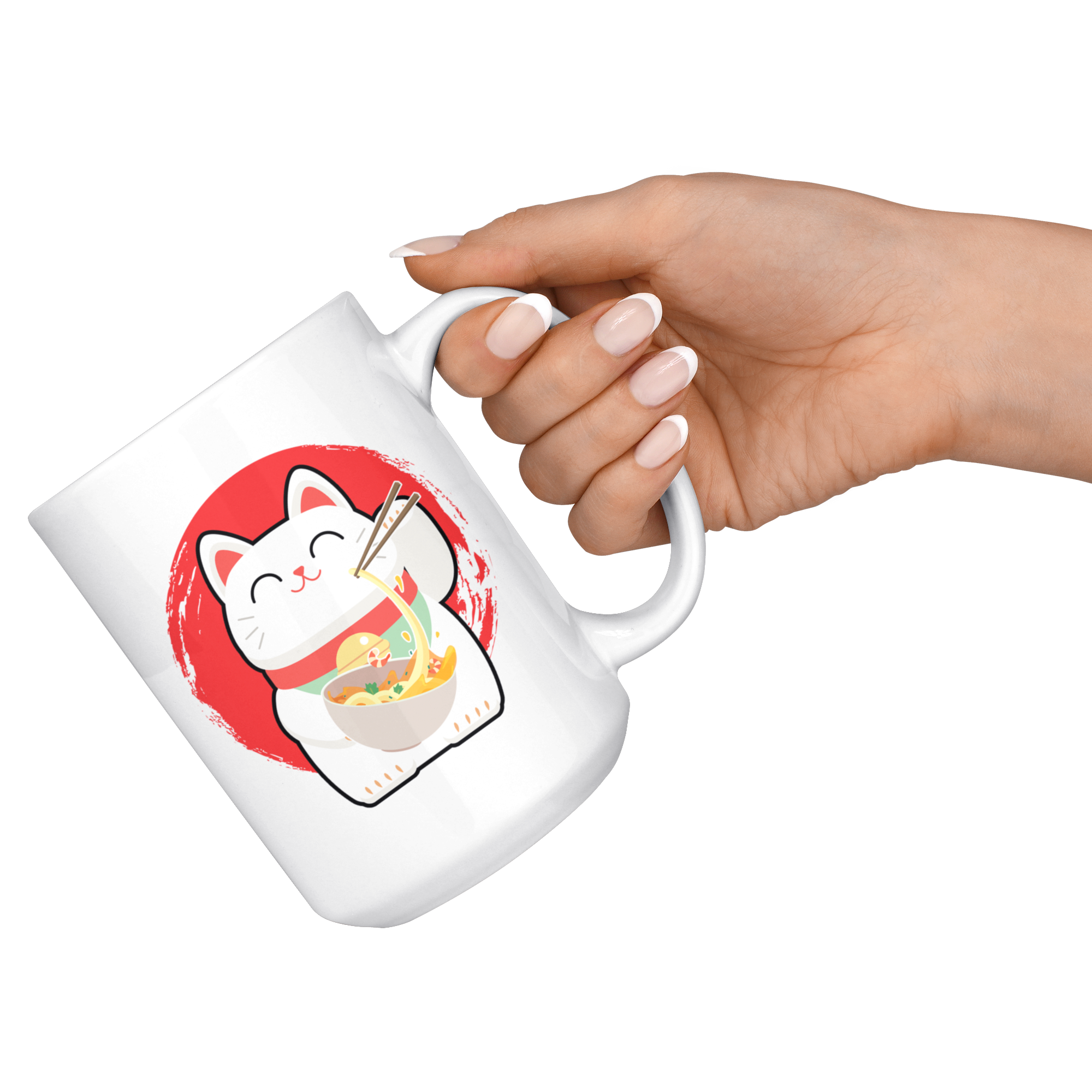 White 15oz Mug - Lucky Ramen Cat